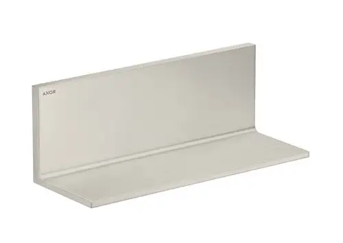 Edelstahlablage von AXOR mit rechteckiger Form, flacher Oberfläche und senkrechtem Rückenteil, geeignet für Montage in Badezimmer oder Küche.